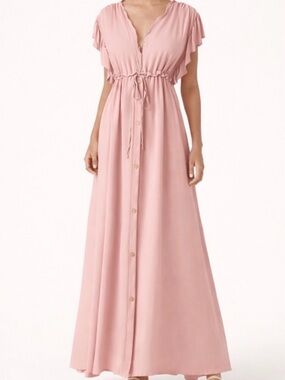 Halara Deep V Neck Butterfly Sleeve Drawstring Pocket Flowy Maxi Casual Dress